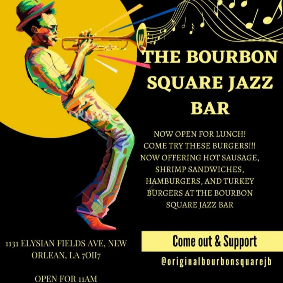 A colorful graphic of a jazz musician playing a trumpet, with musical notes and text.